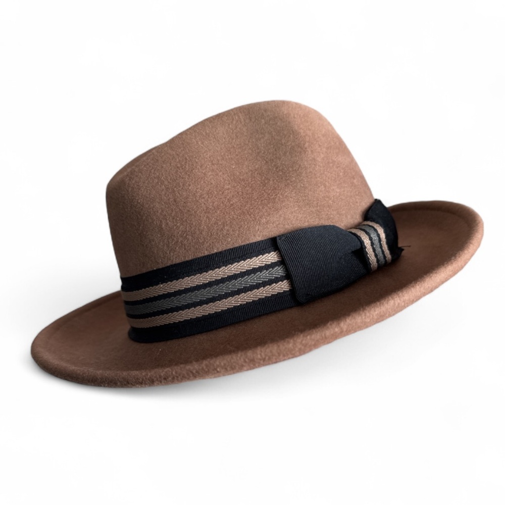 Hats in the Belfry Stylish Brown Fedora Hat with Black Band Men’s - Size S